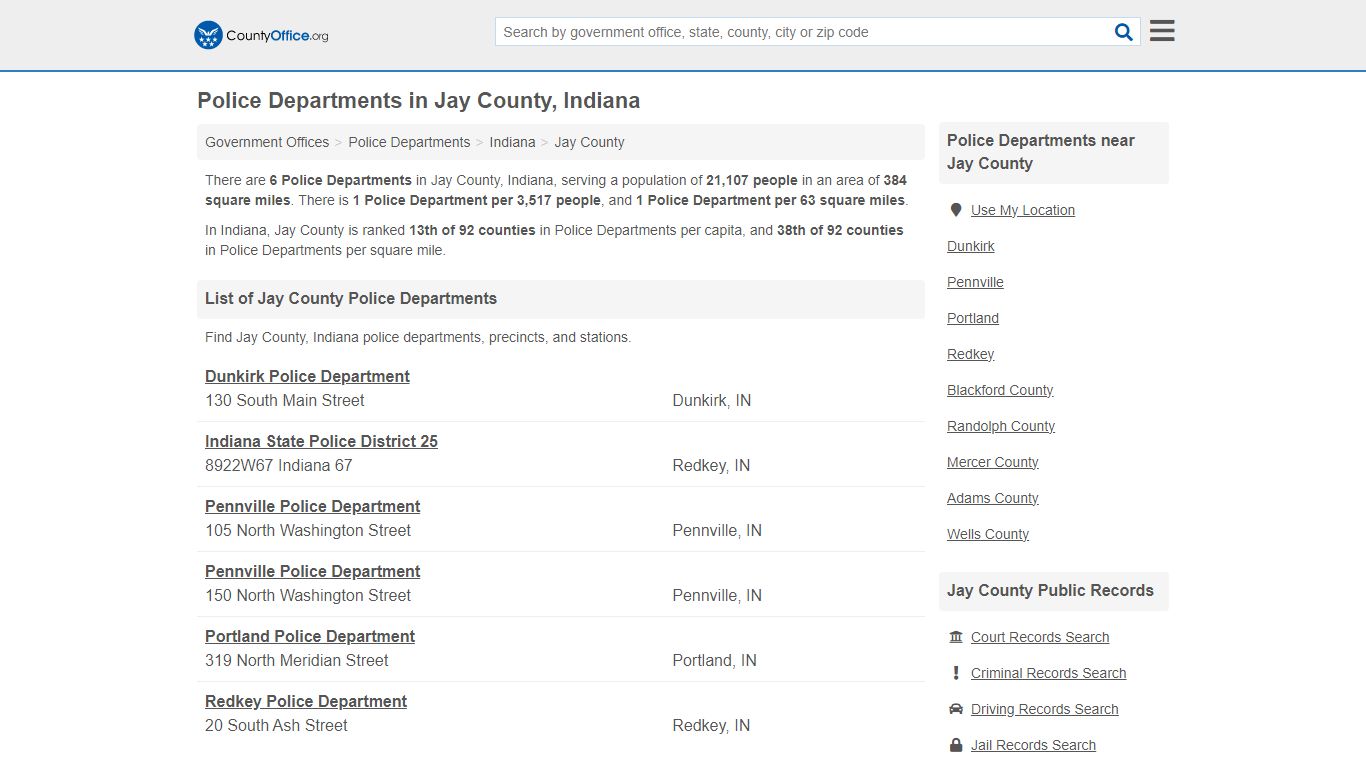 Police Departments - Jay County, IN (Arrest Records & Police Logs)